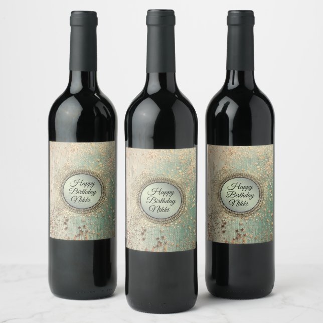 Glittery Stardust  Green Teal Birthday Custom     Wine Label (Bottles)