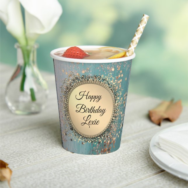 Glittery Stardust on Blue Teal     Paper Cups (Insitu)