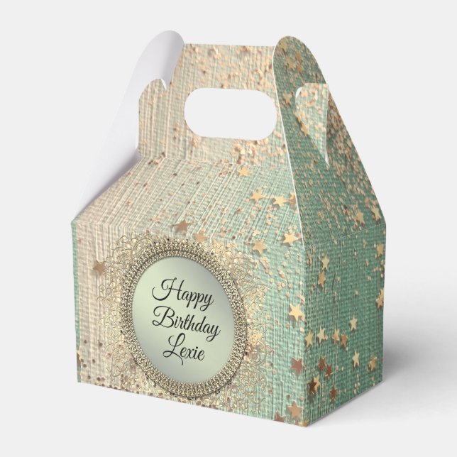 Glittery Stardust on Green Teal  Favour Box (Front Side)