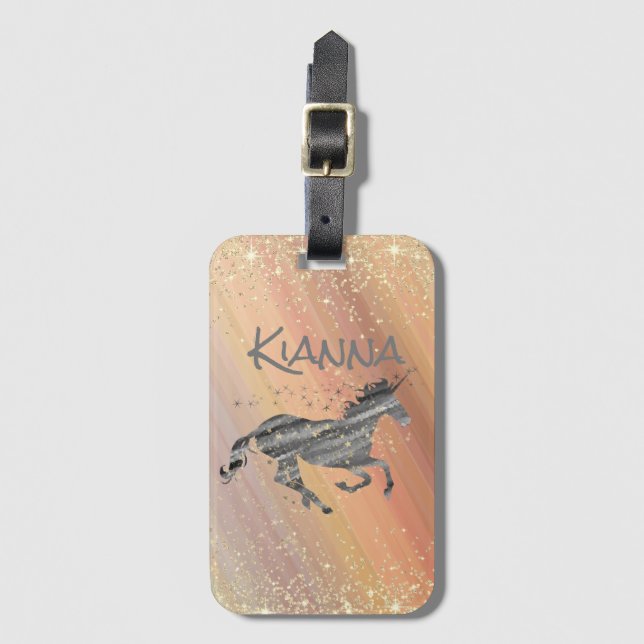 Glittery Starry Unicorn  Luggage Tag (Front Vertical)