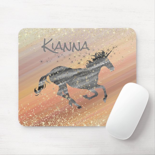 Glittery Starry Unicorn    Mouse Mat (With Mouse)
