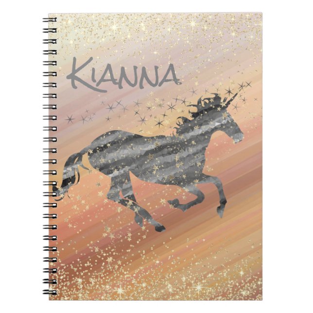 Glittery Starry Unicorn  Personalised Notebook (Front)