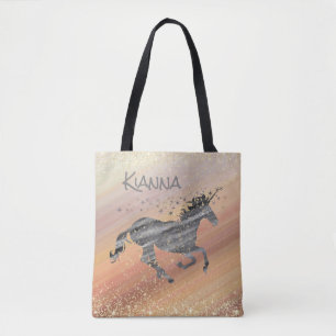 Glittery Starry Unicorn Whimsical Personalised Tote Bag