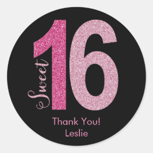 Glittery Sweet 16 Birthday Favour Stickers