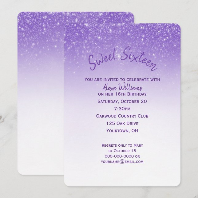 Glittery Sweet 16 Birthday Party Invitation (Front/Back)