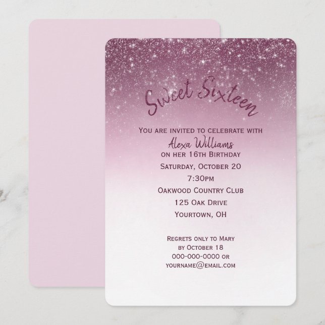 Glittery Sweet 16 Birthday Party Invitation (Front/Back)
