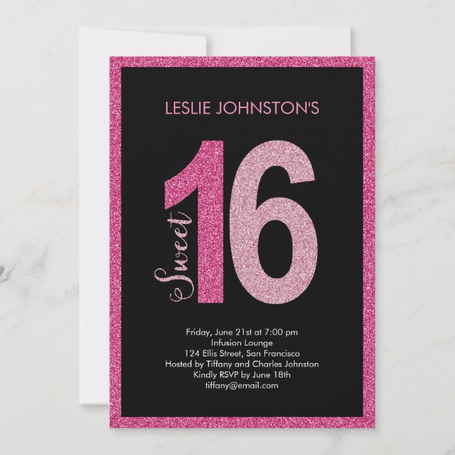 Glittery Sweet 16 Birthday Party Invitations (Front)