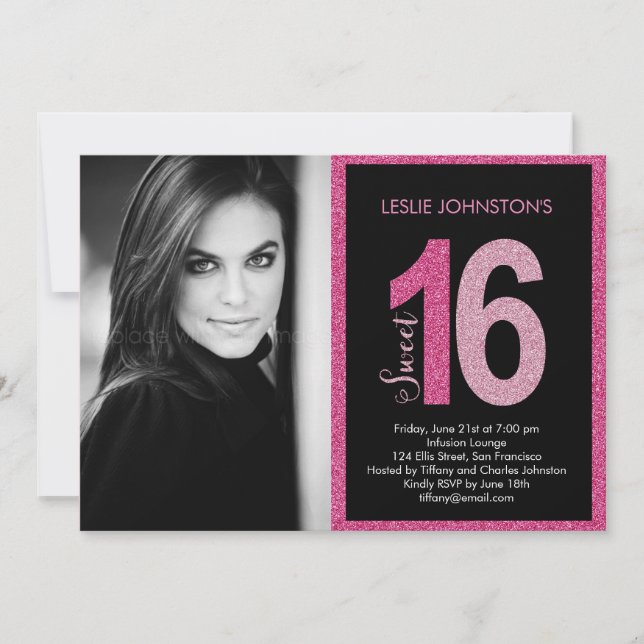 Glittery Sweet 16 Birthday Party Invitations (Front)