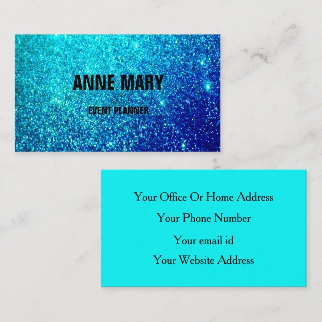 Glittery Teal Blue Colourful Wedding Event Planne Business Card (Front/Back)