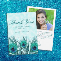 Glittery Teal Blue Peacock Feathers Sweet 16 Photo