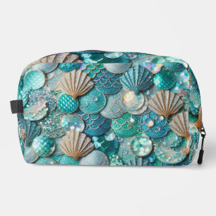 Glittery Teal Mermaid Tail Scales Shells Print  Dopp Kit