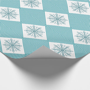 Glittery Teal Snowflakes and Stripes Wrapping Paper