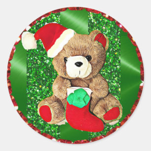 Glittery Teddy Bear Christmas Sticker