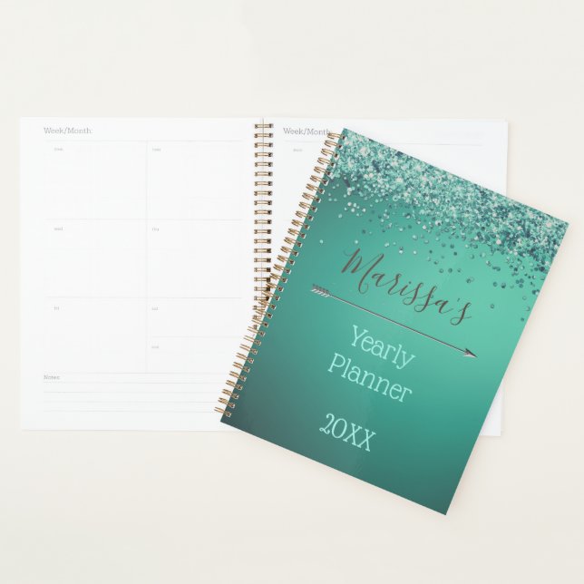 Glittery Turquiose  Yearly Planner Personalised (Display)
