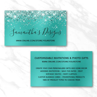 Glittery Turquoise Blur Online Store Business Card