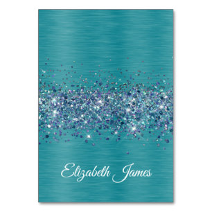 Glittery Turquoise Individual Name Place Cards
