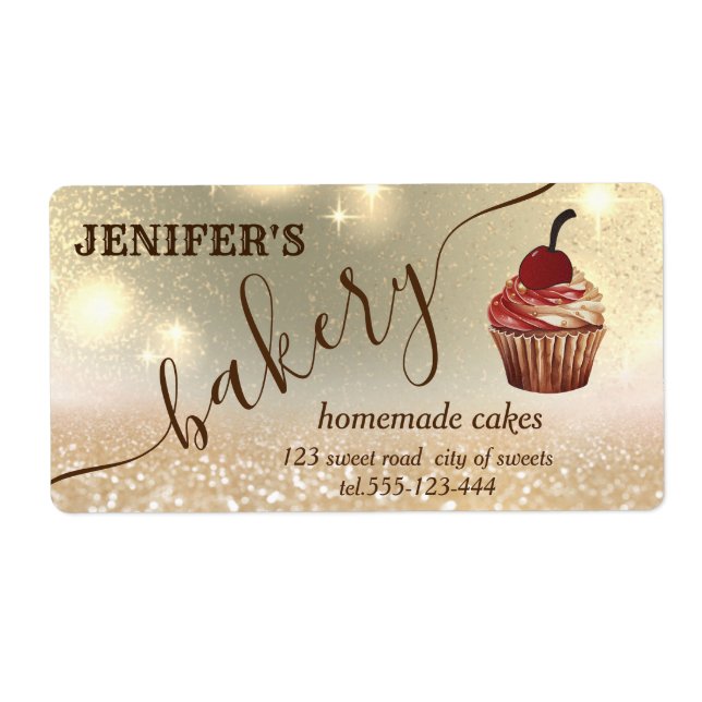Glittery vintage cupcake chef script bakery (Front)