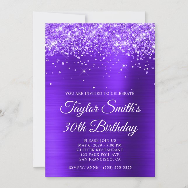 Glittery Violet Purple 30th Birthday Invitation (Front)
