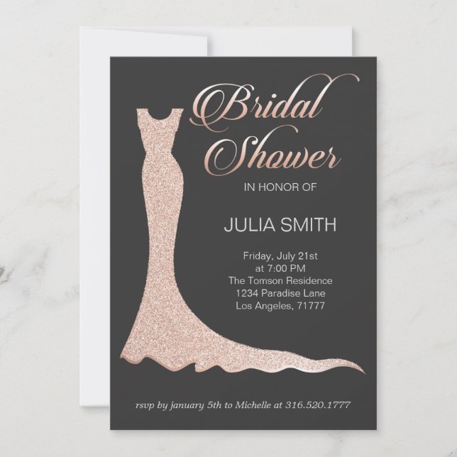 Glittery wedding dress invitation (Front)
