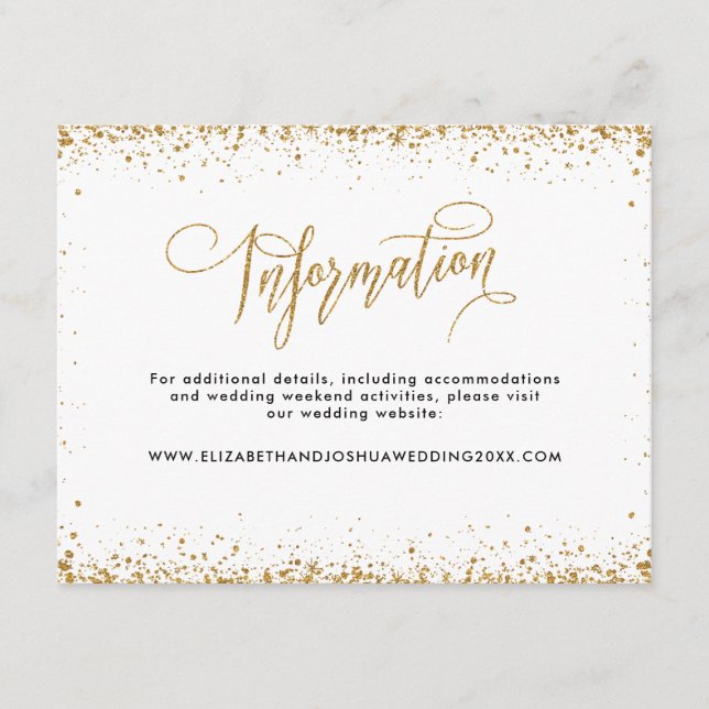 Glittery Wedding Insert Card in Faux Gold Glitter (Front)