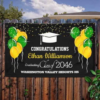 Glittery Yellow and Green Graduation Party Banner