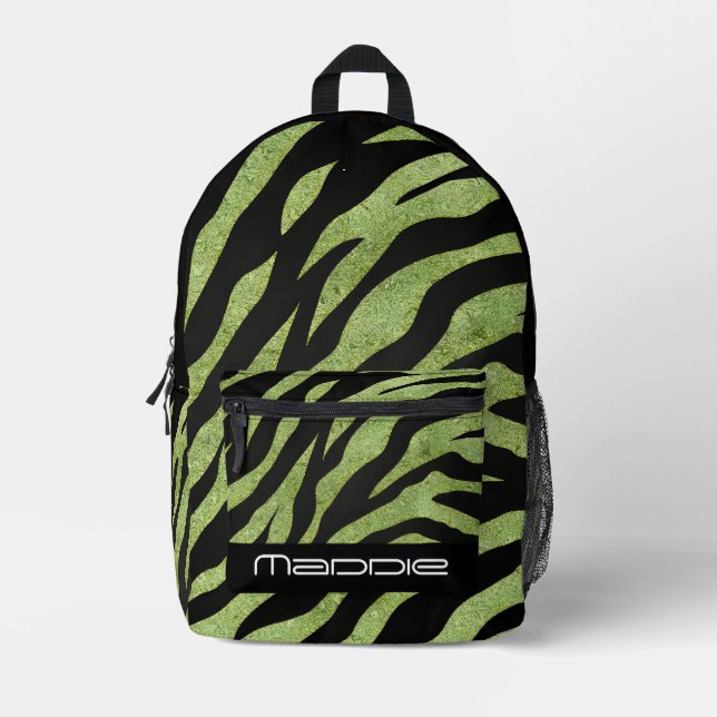 Glittery Zebra Pattern  Printed Backpack (Front)