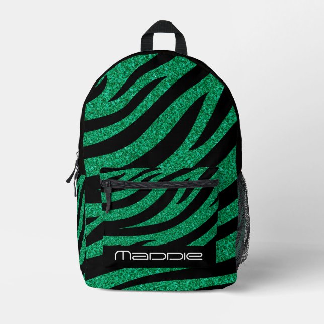 Glittery Zebra Pattern  Printed Backpack (Front)