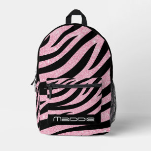Glittery Zebra Pattern Printed Backpack