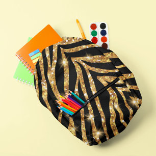 Glittery Zebra Pattern Printed Backpack