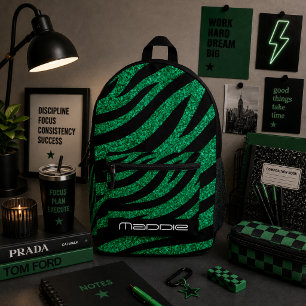 Glittery Zebra Pattern Printed Backpack
