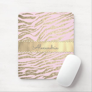 Glittery Zebra Print on Pink Blush Mouse Mat