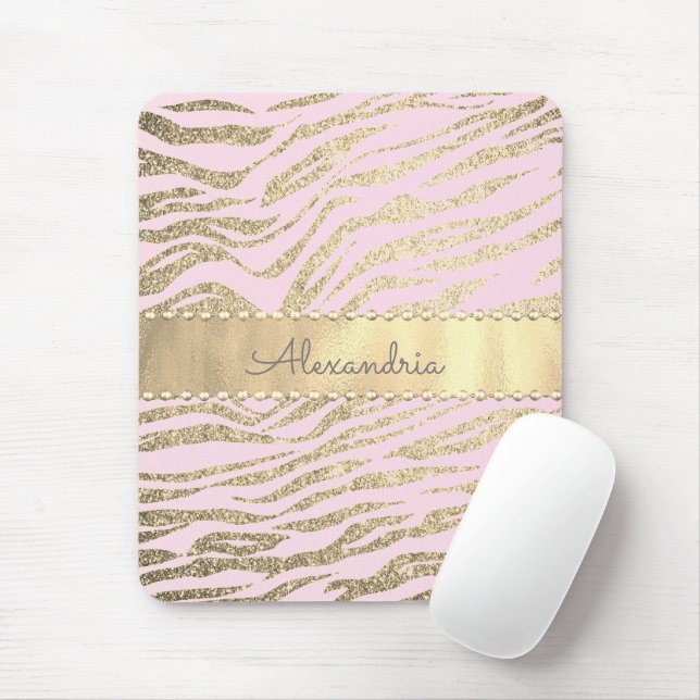 Glittery Zebra Print on Pink Blush            Mouse Mat (With Mouse)