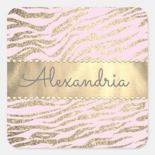 Glittery Zebra Print on Pink Blush    Square Sticker