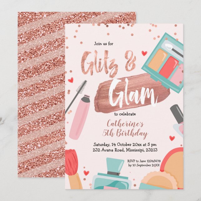 Glitz and Glam Rose Gold Birthday Invitation (Front/Back)