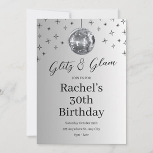 Glitz and Glam Silver Disco Birthday Invitation