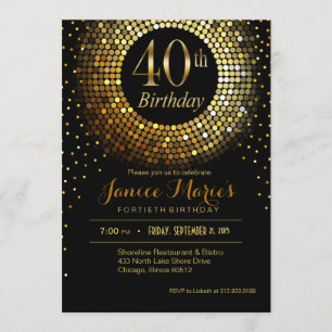 Glitz Bling Confetti 40th Birthday gold black Invitation