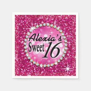 Glitz Bling Glitter Sparkle Sweet 16   fuchsia Napkin