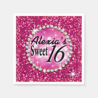 Glitz Bling Glitter Sparkle Sweet 16 | fuchsia Napkin