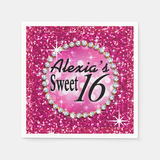 Glitz Bling Glitter Sparkle Sweet 16 | fuchsia Napkin (Front)