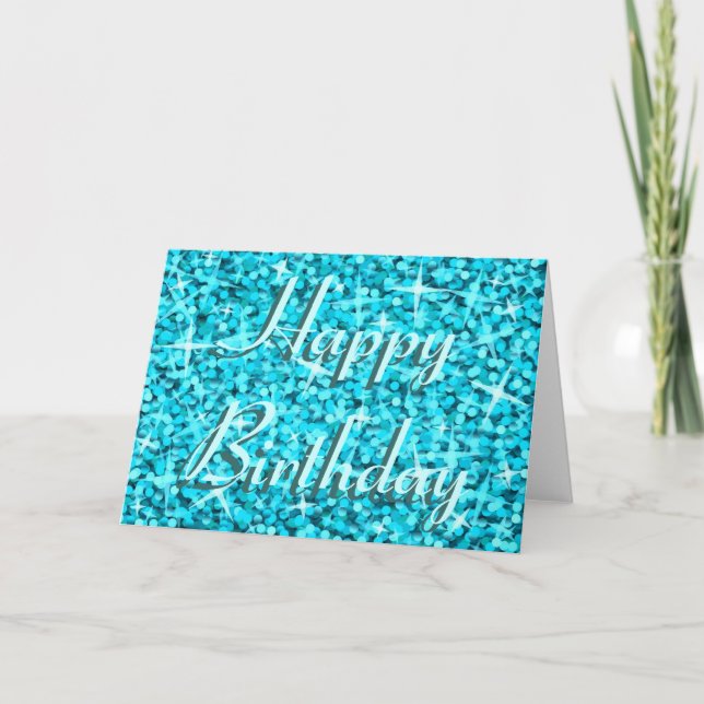 Glitz Blue Birthday card ribbon text (Front)