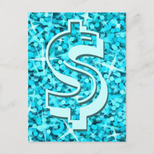 Glitz Blue dollar '$' postcard