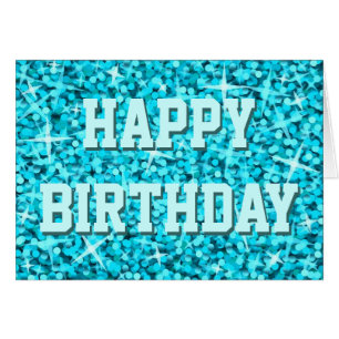 Glitz Blue 'Happy Birthday' card front text