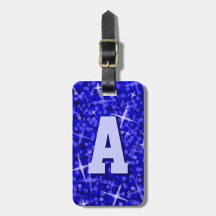 Glitz Blue initial text luggage tag