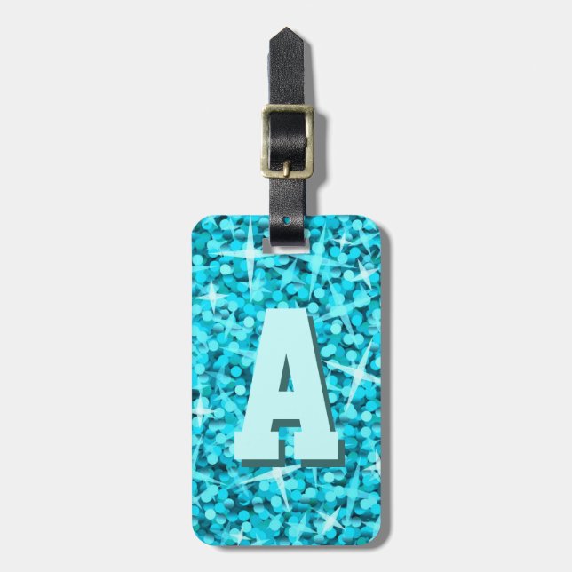 Glitz Blue monogram luggage tag 2 sides (Front Vertical)