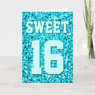 Glitz Blue 'Sweet 16' 'Happy Birthday' card