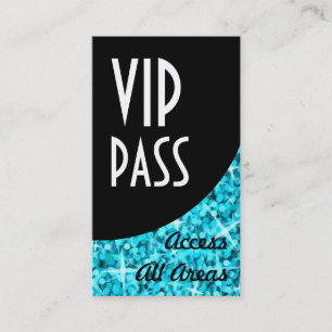 Glitz Blue 'VIP Pass' Black Curve business card