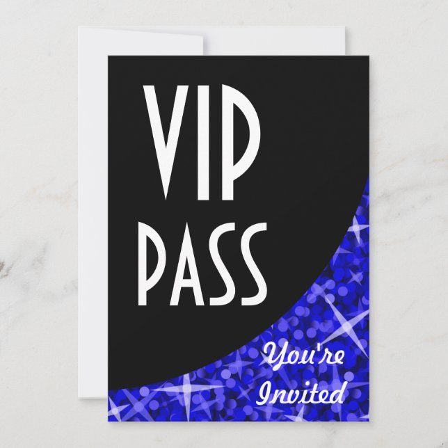 Glitz Dark Blue black curve "VIP Pass" invitation (Front)