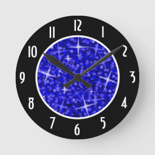 Glitz Dark Blue Black 'Numbers' clock round