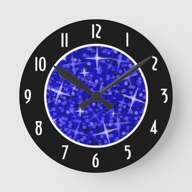 Glitz Dark Blue Black 'Numbers' clock round (Front)