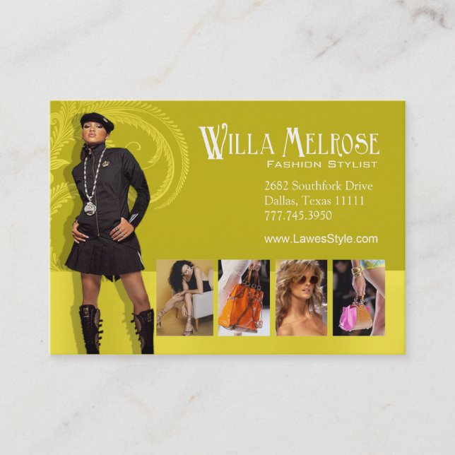 "Glitz Glam 2" - Classy Chic Funky Fashion Stylist Business Card (Front)